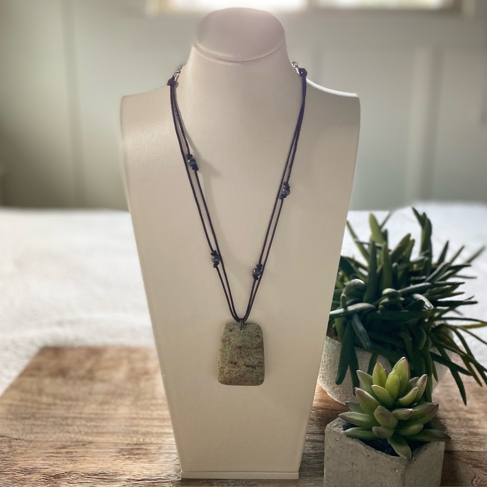 Natural Stone Pendant on Black Cord Necklace